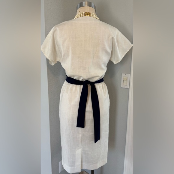 Vintage Homemade Dress with Navy Belt and Polka Dot Scarf - Picture 4 of 8